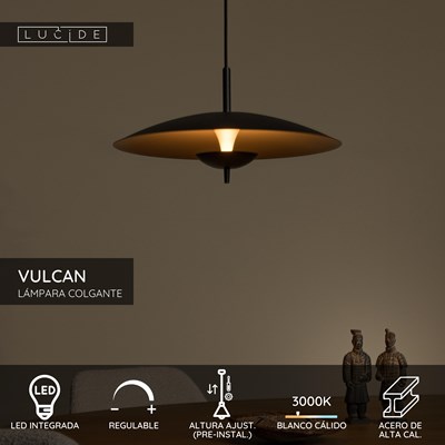 Lucide VULCAN - Lámpara colgante - Ø 47 cm - LED Regul. - 1x9W 3000K - Negro